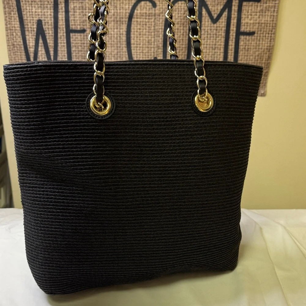 Talbots Black Woven Chain Strap‎ Tote Bag Gold Hardware